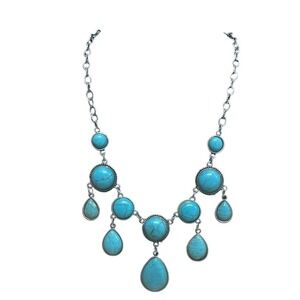 Bib Necklace Womens Turquoise Silver Tone Boho Southwestern Statement